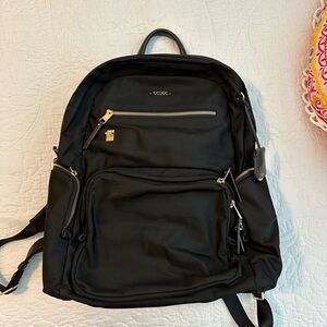 TUMI Voyageur Carson Women's Travel Black Nylon Backpack Gold Hardware